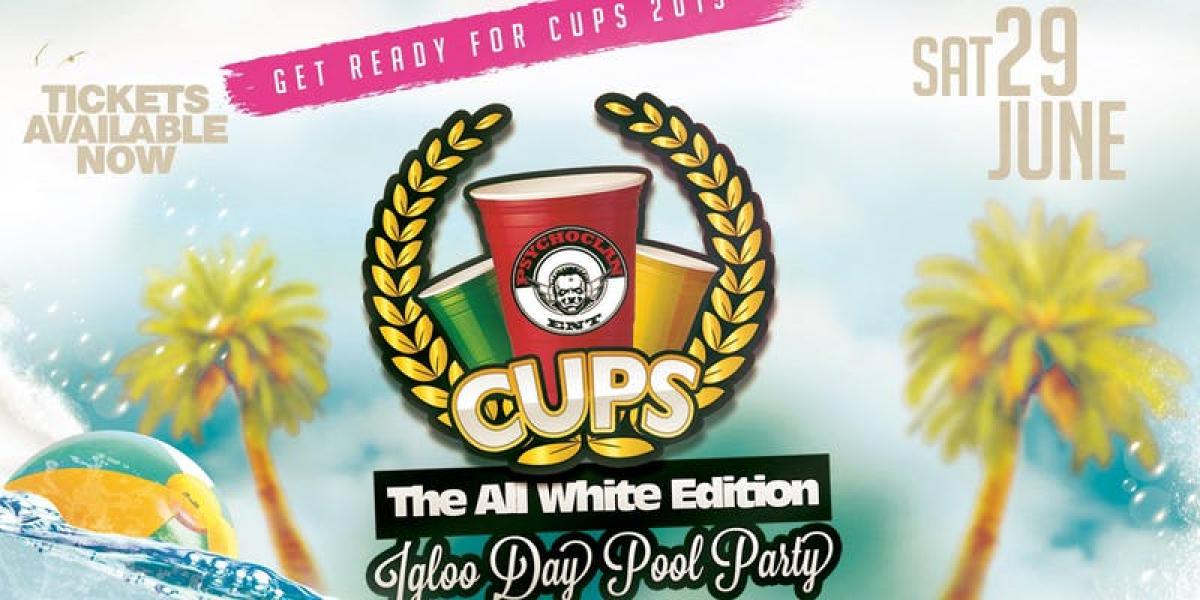 Cups 2019 All White Cooler Pool Party flyer or graphic.