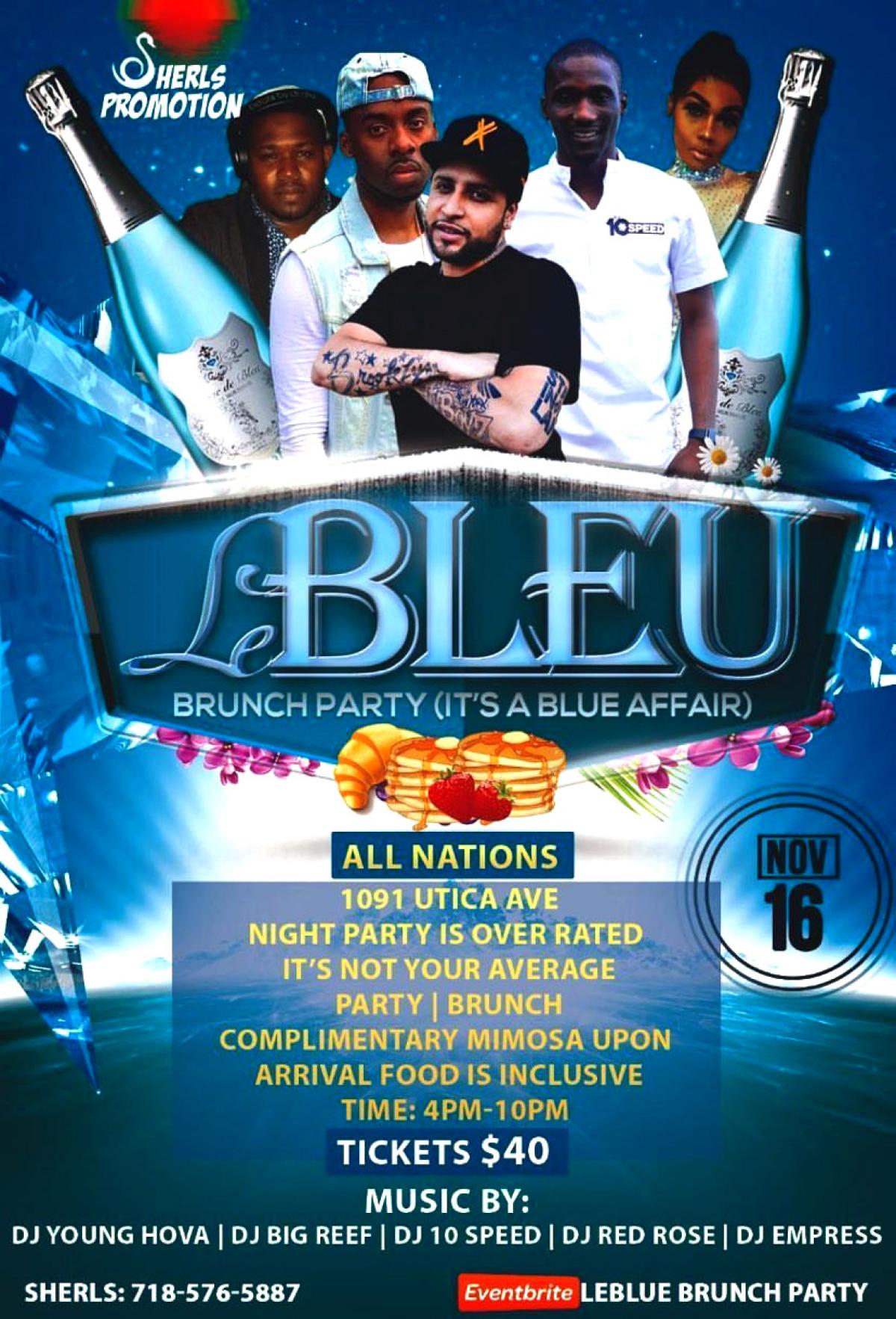 Le Blue Brunch Party flyer or graphic.